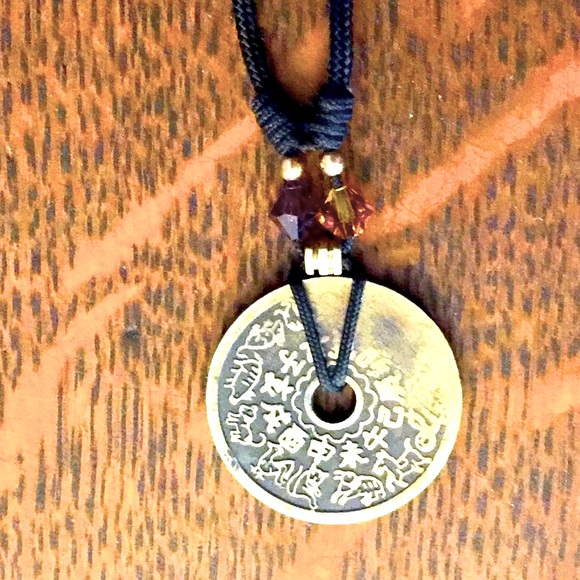 Handcrafted Jewelry - I Ching coin necklace w vtg coin & Crystal beads